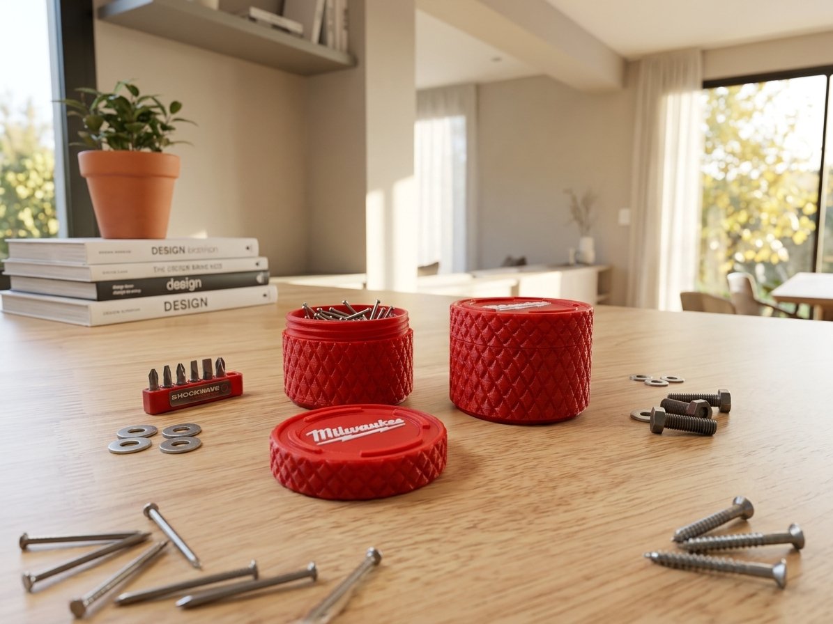 Contenedor apilable roscado con temática de Milwaukee